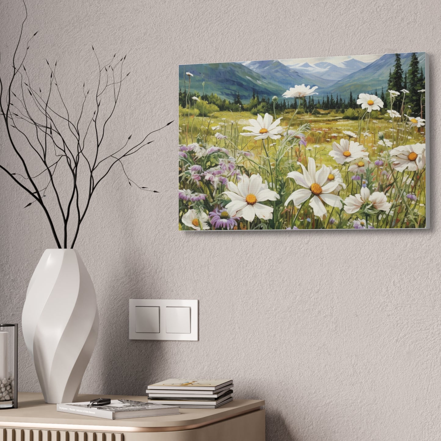 Wall Art Neutral Flowers on a Meadow Canvas