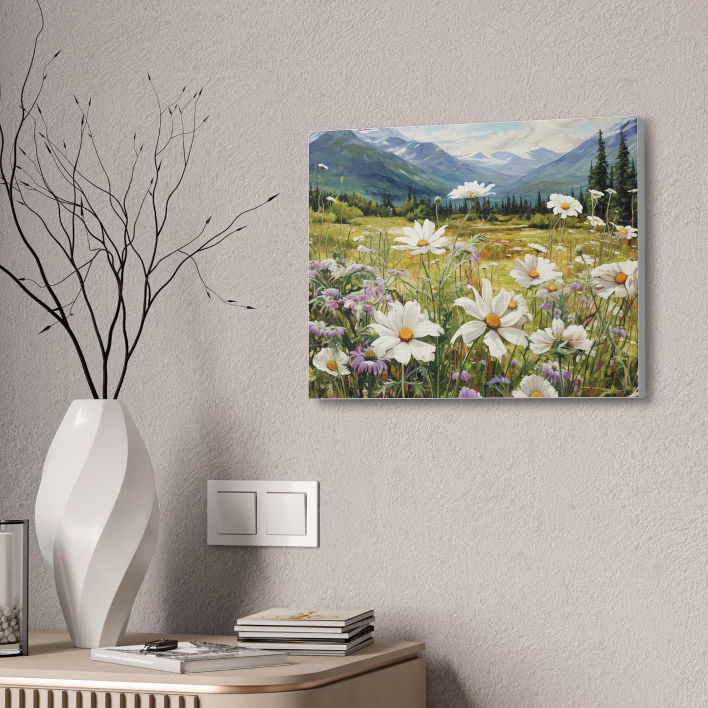 Wall Art Neutral Flowers on a Meadow Canvas
