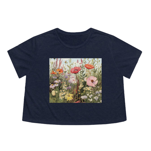 Flower Neutral Color Women's Flowy Cropped Tee