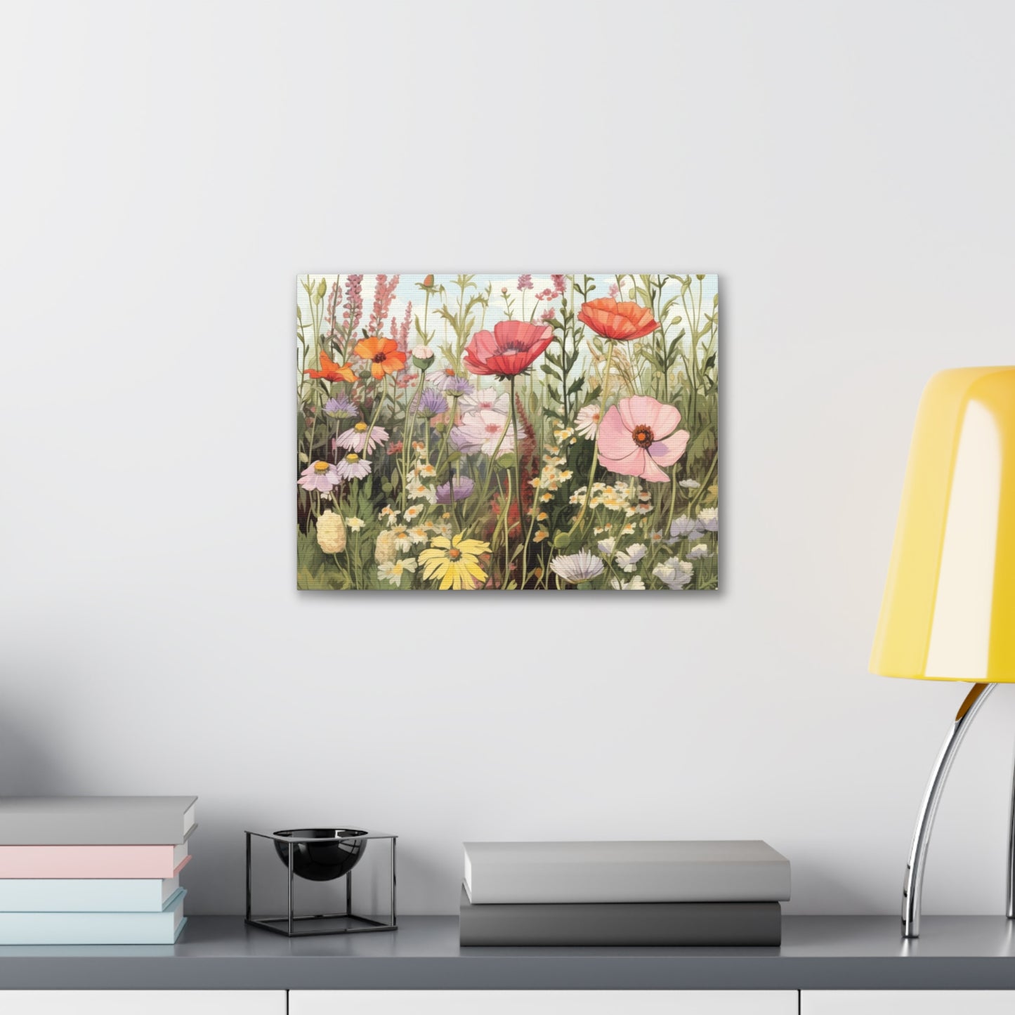 Neutral Color Flowers Meadow Canvas