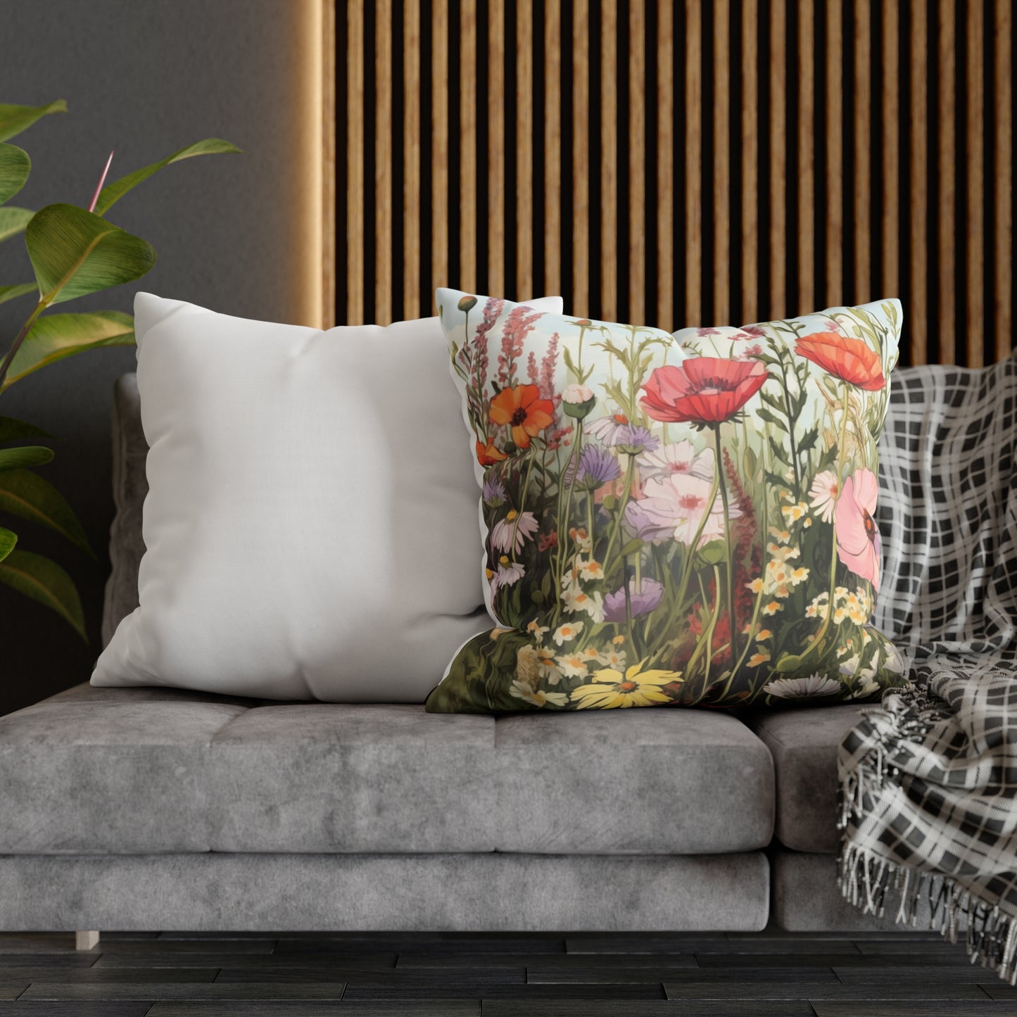 Neutral Color Flower Spun Polyester Pillowcase