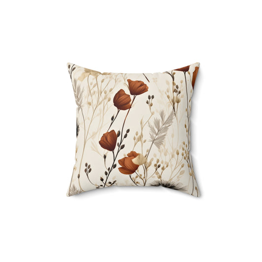 Neutral Style Brown Flowers Spun Polyester Square Pillow