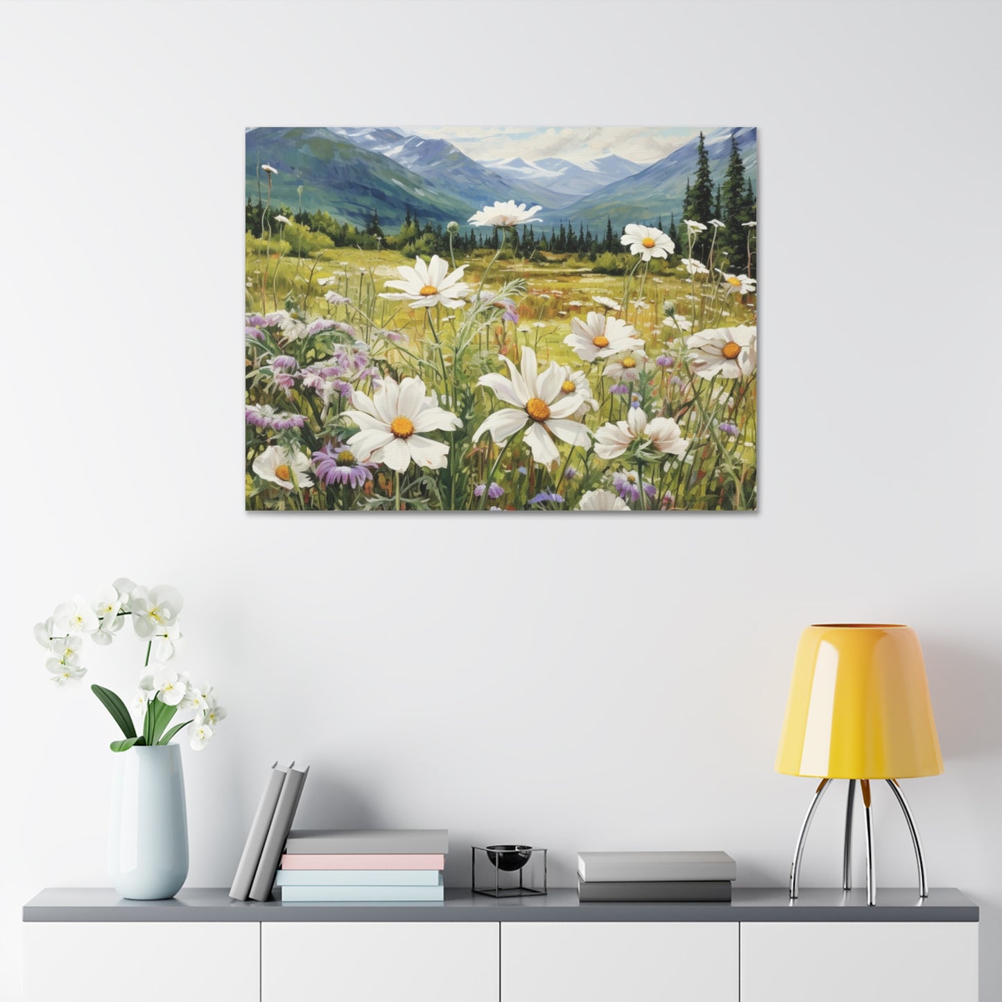 Wall Art Neutral Flowers on a Meadow Canvas