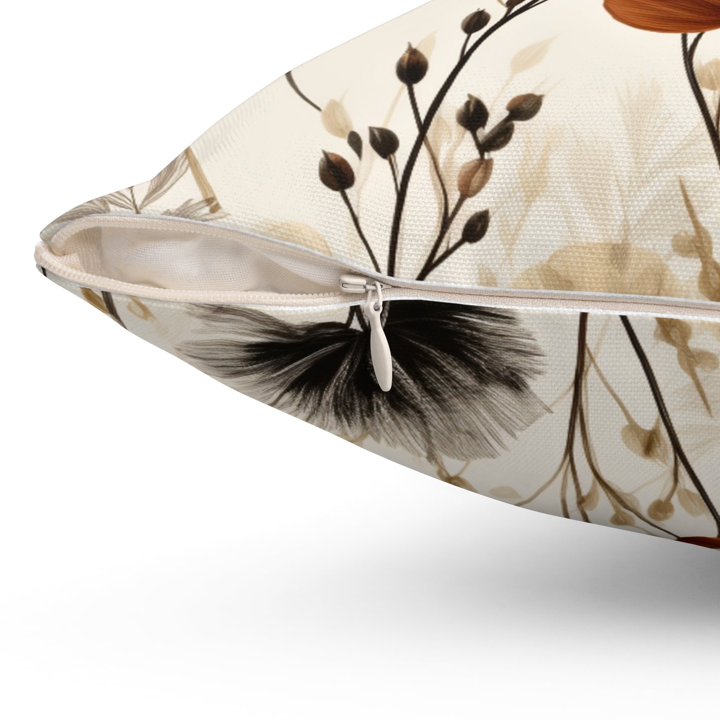 Neutral Style Brown Flowers Spun Polyester Square Pillow