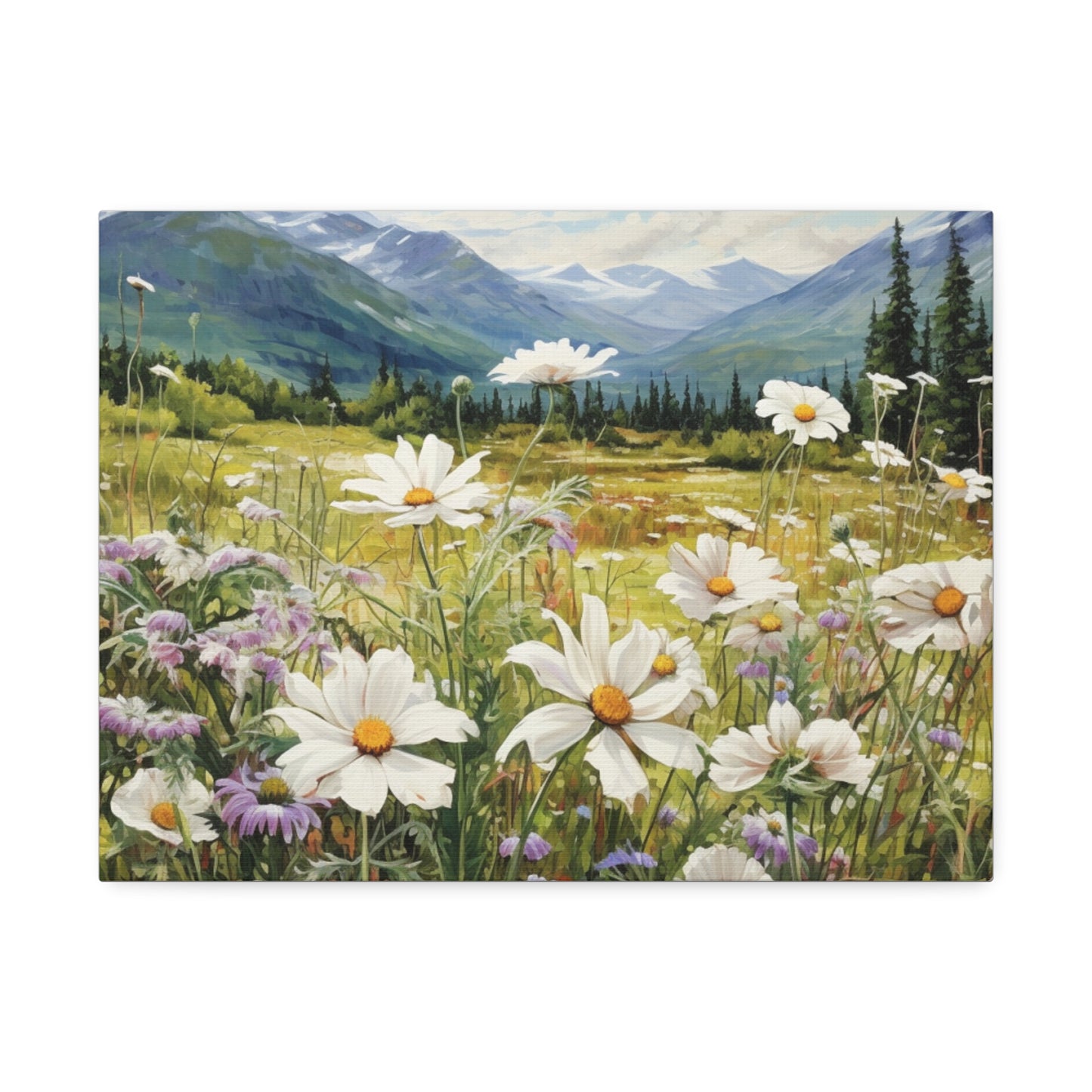 Wall Art Neutral Flowers on a Meadow Canvas