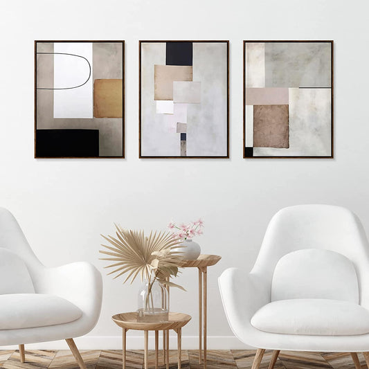 Canvas Wall Art, Set of 3 Framed Art Prints, Abstract Painting, Neutral Minimalist Print Set