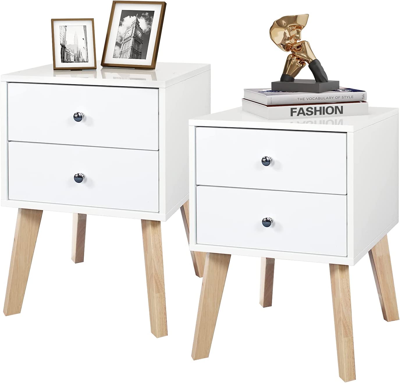 White Modern Beside Table with 2 Drawers Modern Nightstand