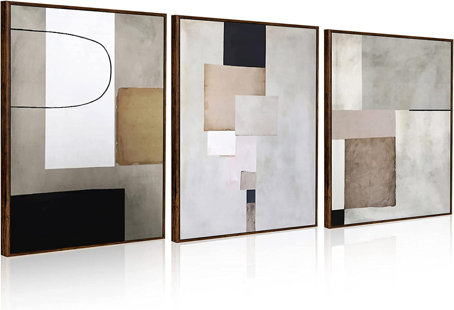 Canvas Wall Art, Set of 3 Framed Art Prints, Abstract Painting, Neutral Minimalist Print Set