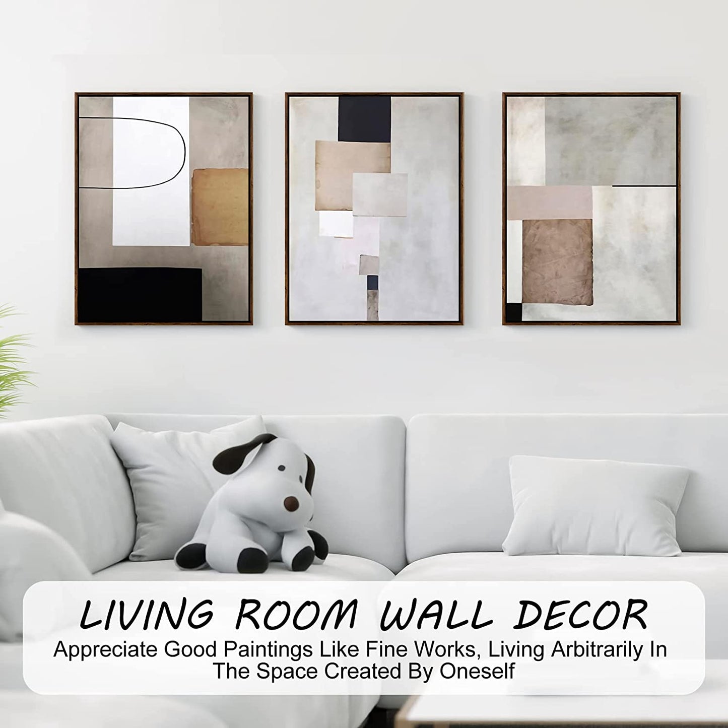 Canvas Wall Art, Set of 3 Framed Art Prints, Abstract Painting, Neutral Minimalist Print Set