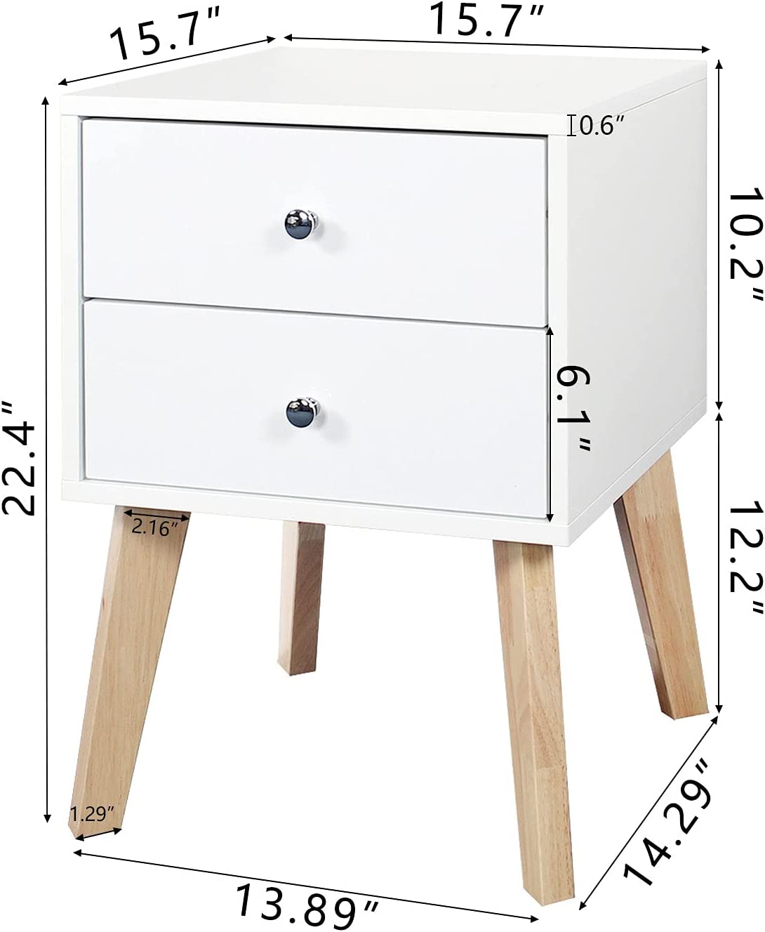White Modern Beside Table with 2 Drawers Modern Nightstand