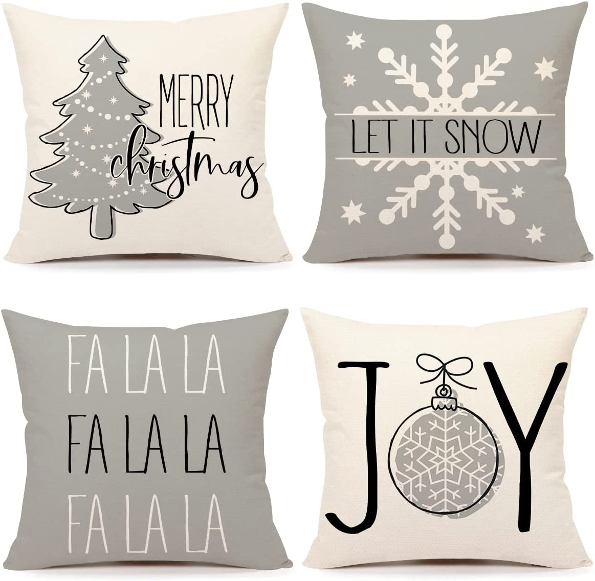 Gray Christmas Pillow Covers 18x18 Set of 4 Farmhouse Christmas Decorations