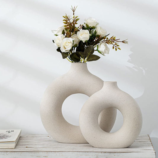 Ceramic Hollow Donut Vase Set of 2