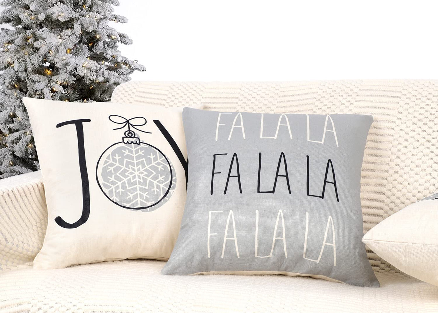 Gray Christmas Pillow Covers 18x18 Set of 4 Farmhouse Christmas Decorations