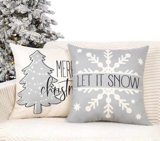 Gray Christmas Pillow Covers 18x18 Set of 4 Farmhouse Christmas Decorations