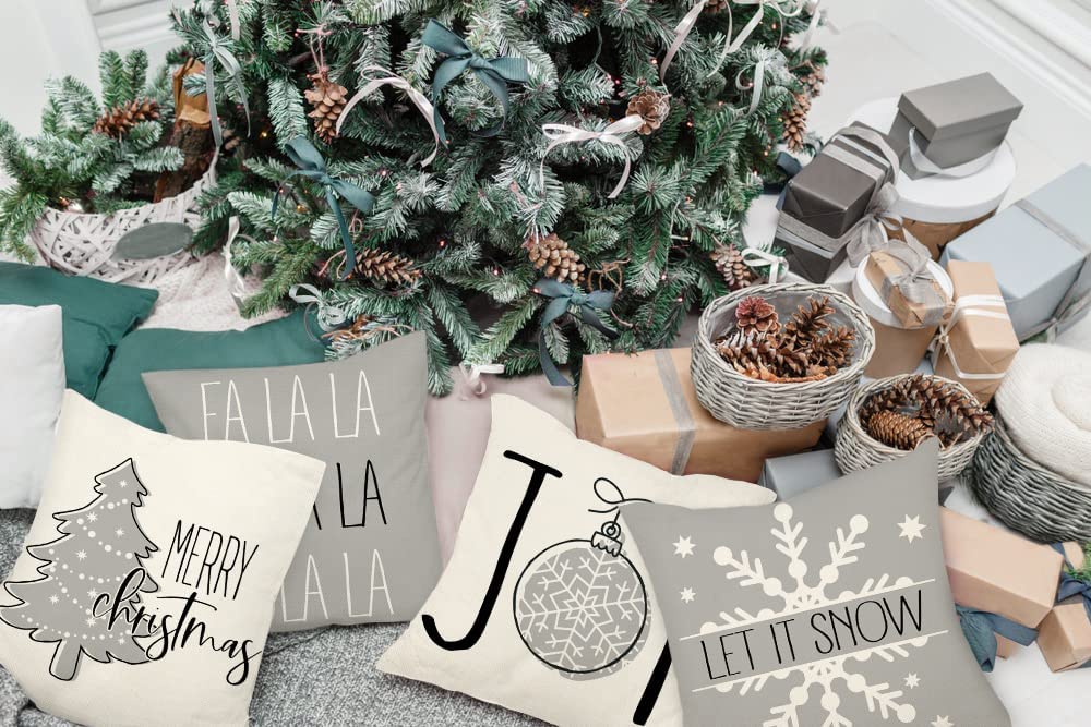 Gray Christmas Pillow Covers 18x18 Set of 4 Farmhouse Christmas Decorations