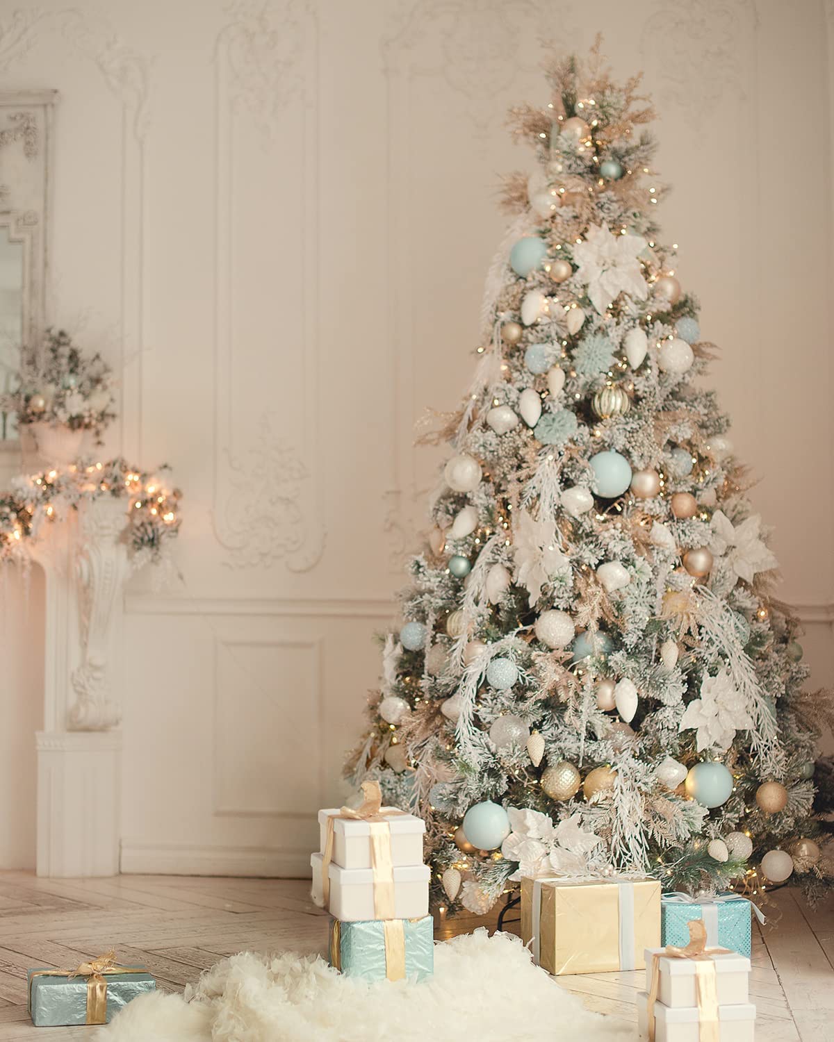 Pre-Lit Christmas Tree 6ft Snow Flocked, Artificial Spruce, 350 Clear Lights