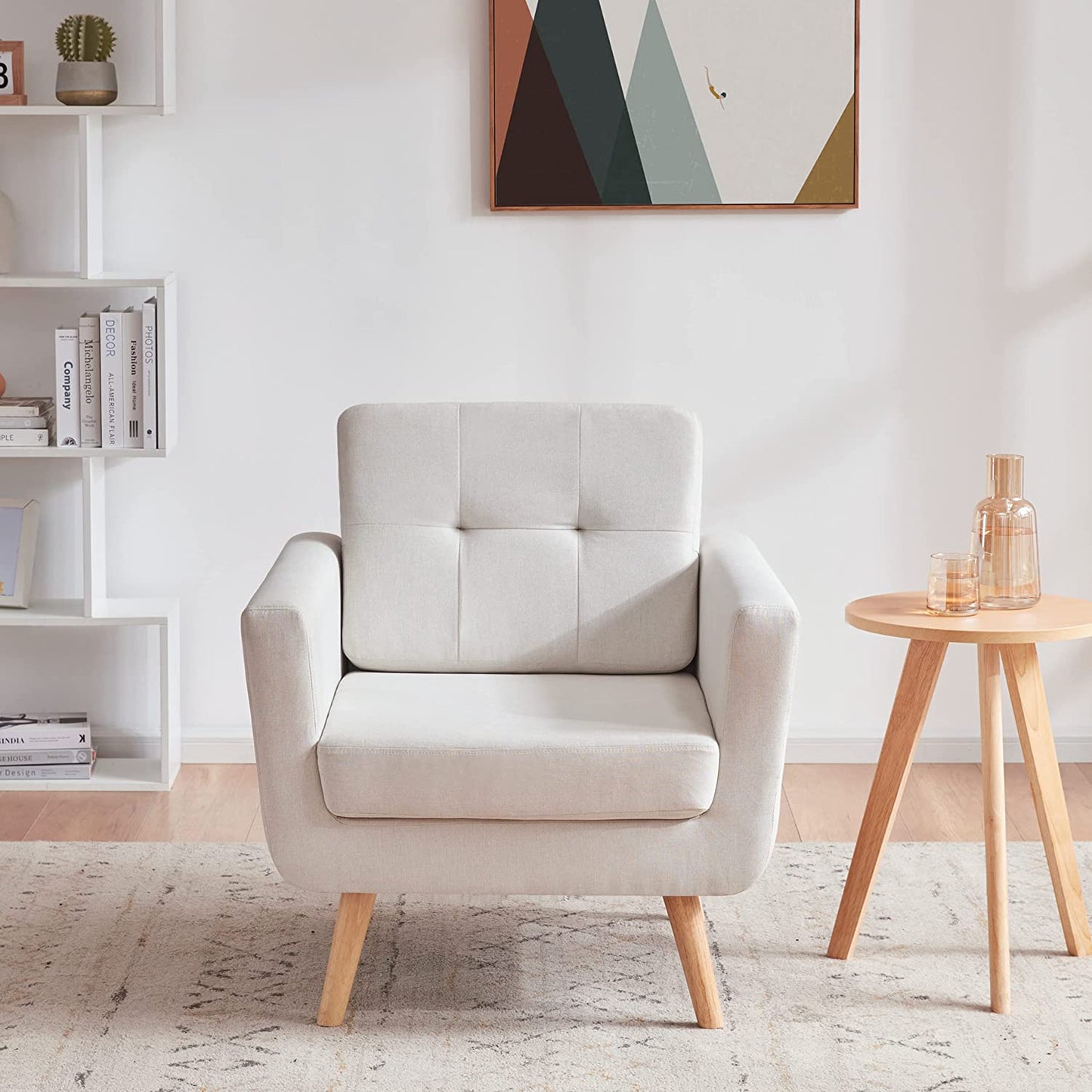 Mid Century Modern Armchair for Living Room, Bedroom Button Tufted Upholstered Comfy Reading Accent Chairs Sofa(