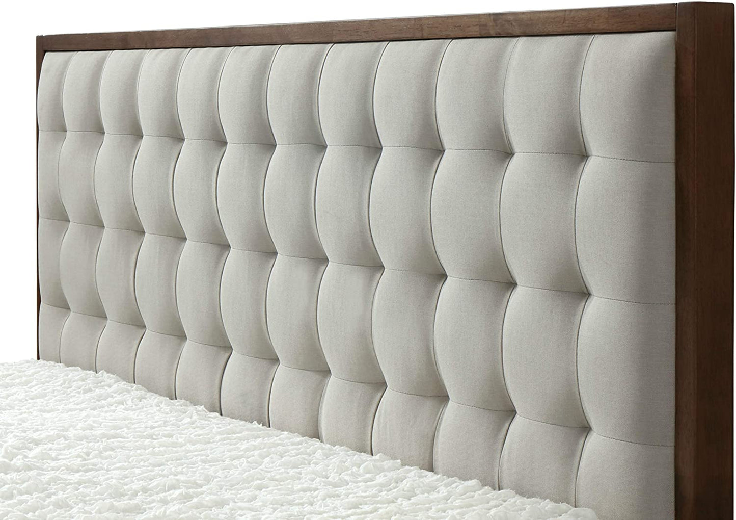DG Casa Soloman Mid Century Modern Tufted Upholstered Platform Bed Frame, Queen Size in Beige Fabric