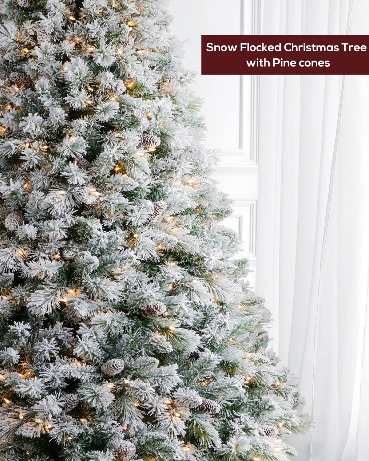 Pre-Lit Christmas Tree 6ft Snow Flocked, Artificial Spruce, 350 Clear Lights