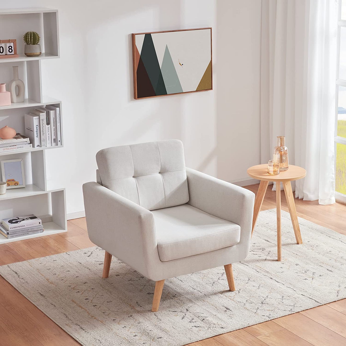 Mid Century Modern Armchair for Living Room, Bedroom Button Tufted Upholstered Comfy Reading Accent Chairs Sofa(