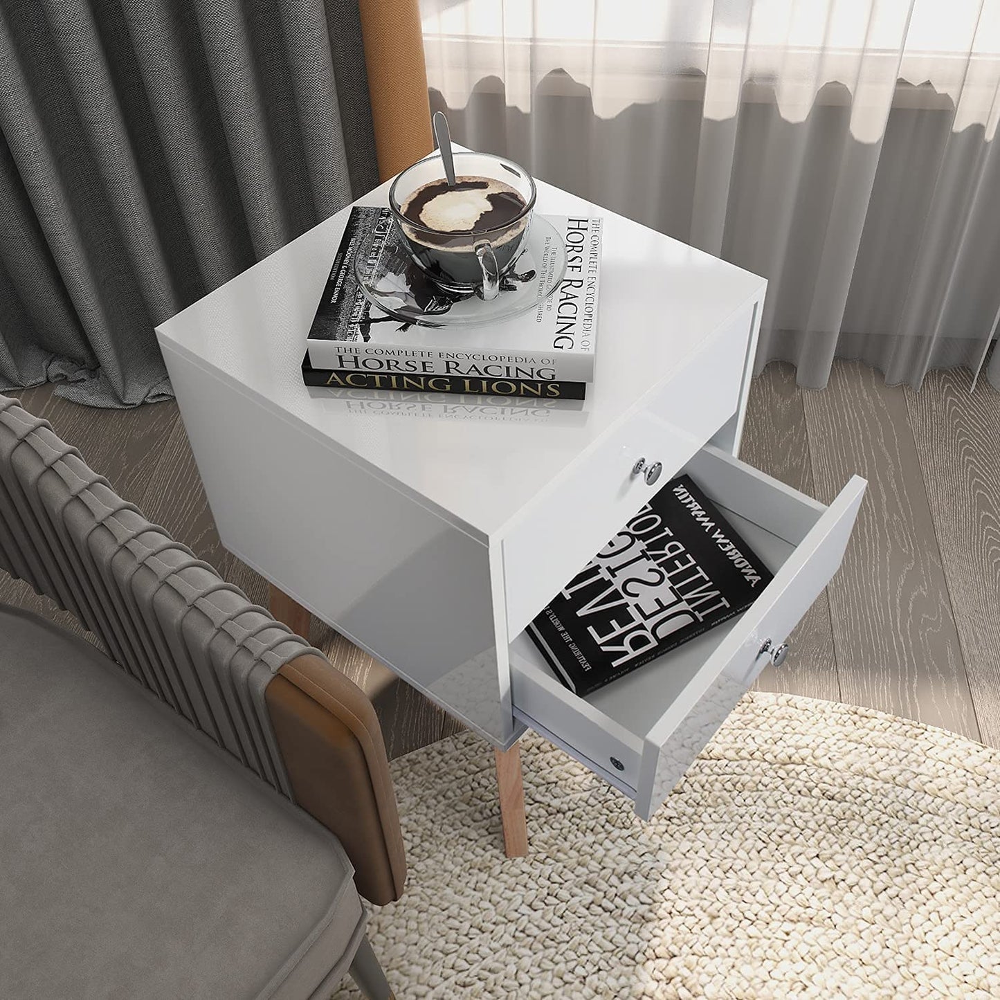 White Modern Beside Table with 2 Drawers Modern Nightstand