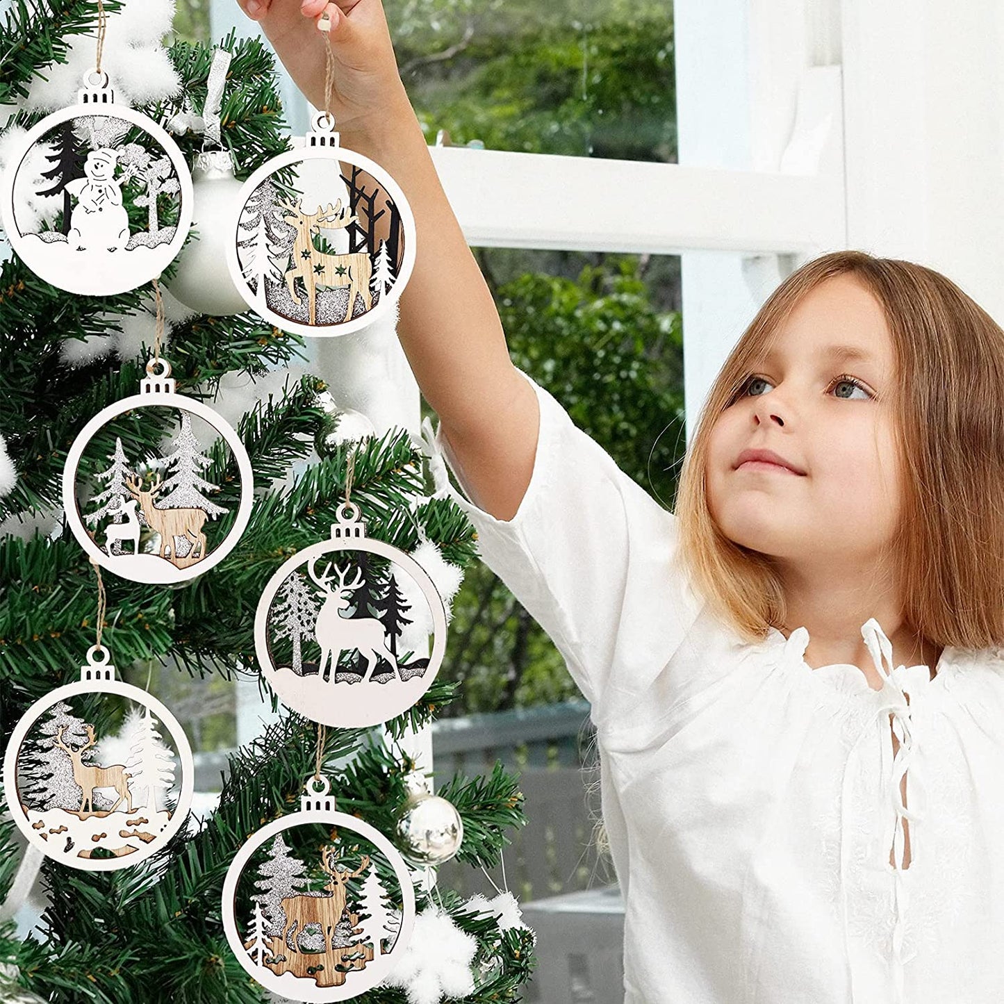 6 Pack Christmas Wooden Ornaments for Winter Christmas Holiday Tree Decorations