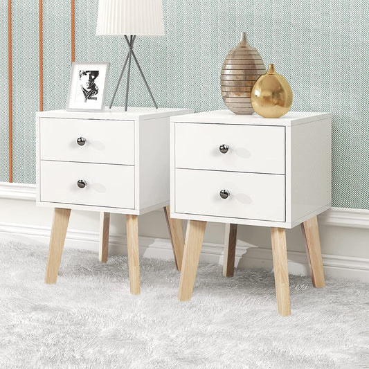 White Modern Beside Table with 2 Drawers Modern Nightstand