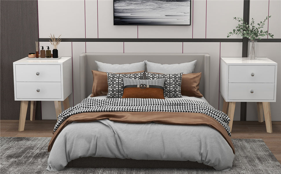 White Modern Beside Table with 2 Drawers Modern Nightstand